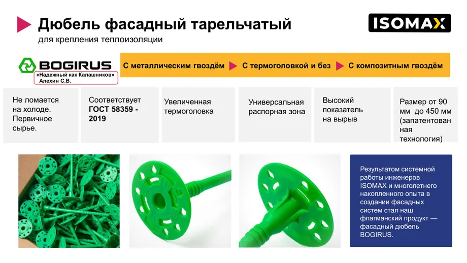 Фасадный тарельчатый дюбель BOGIRUS
